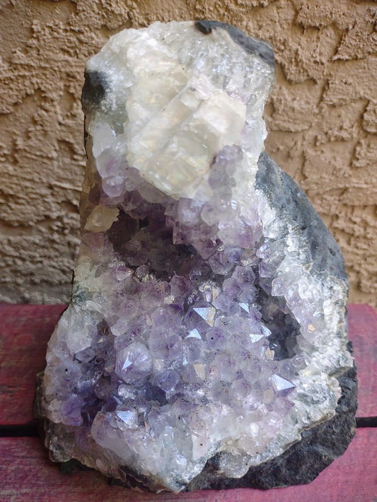 Huge Amethyst Cut Base with UV Calcite inclusion